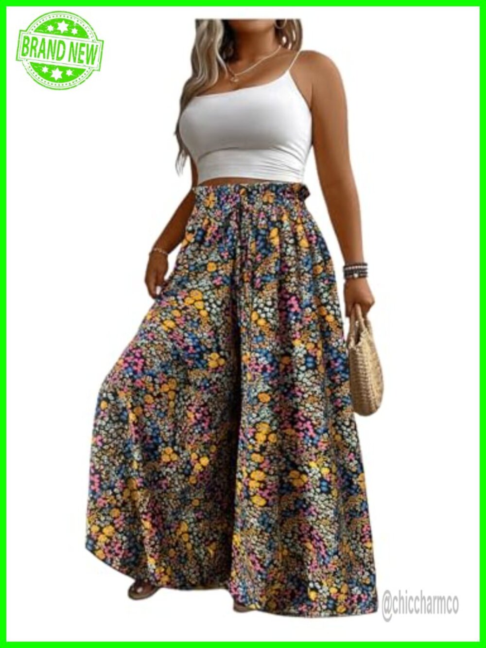 BEAUDRM Women's Palazzo Pants Floral Boho Wide Leg Cruise Outfits